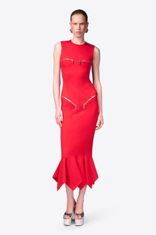 Handkerchief Zipper Midi Dress | Carmine