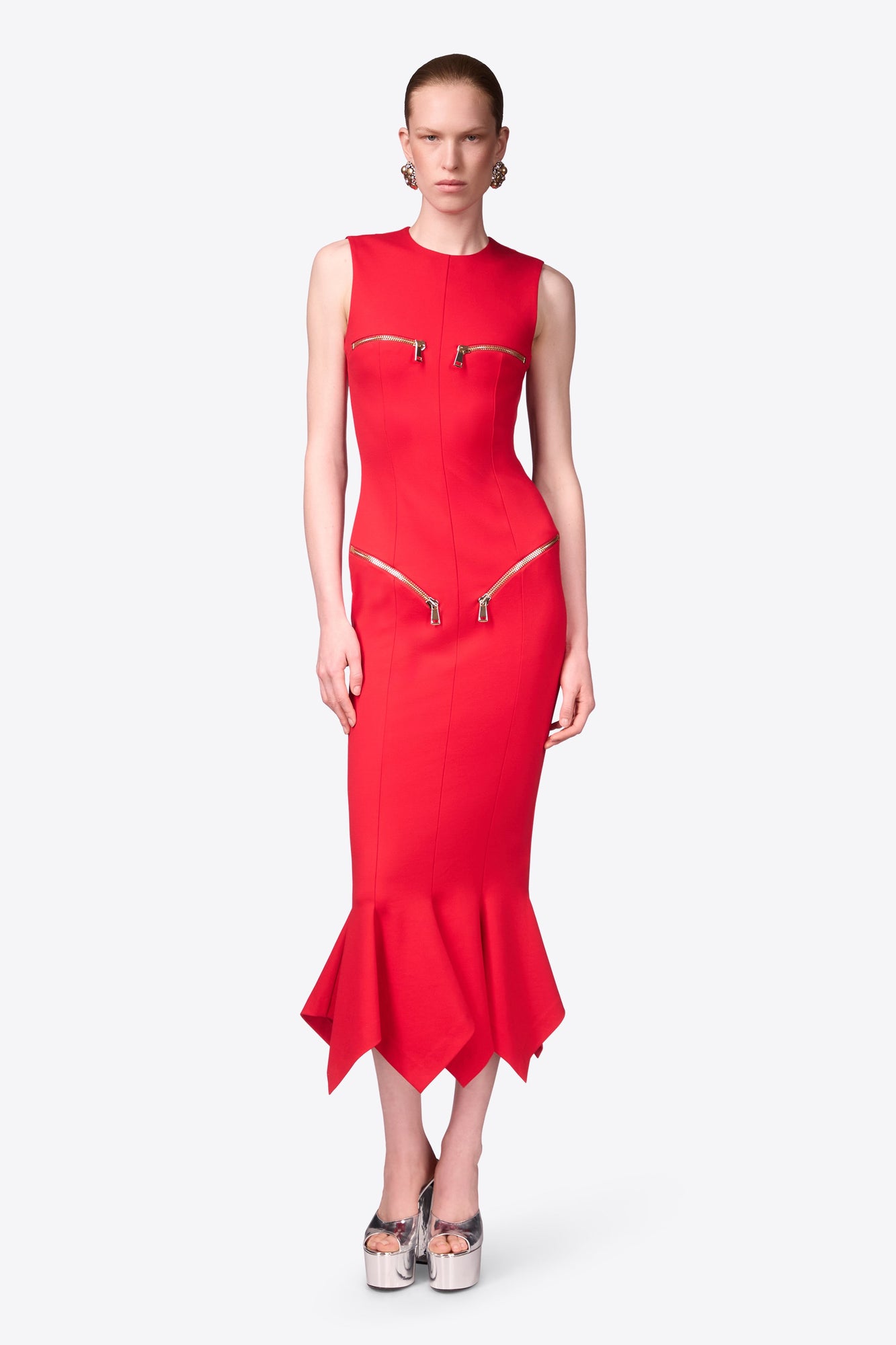 Handkerchief Zipper Midi Dress | Carmine