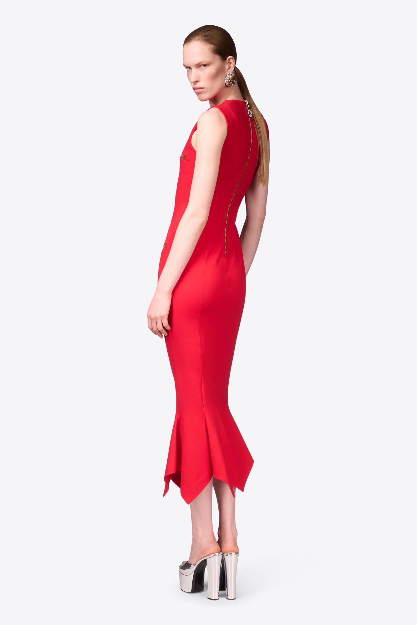 Handkerchief Zipper Midi Dress | Carmine