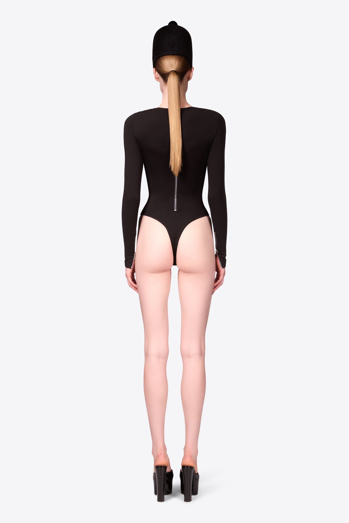 Long Sleeve Zipper Bodysuit | Black