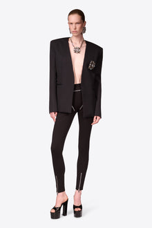 Crystal Brooch Collarless Blazer | Black