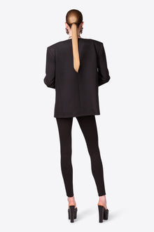 Crystal Brooch Collarless Blazer | Black