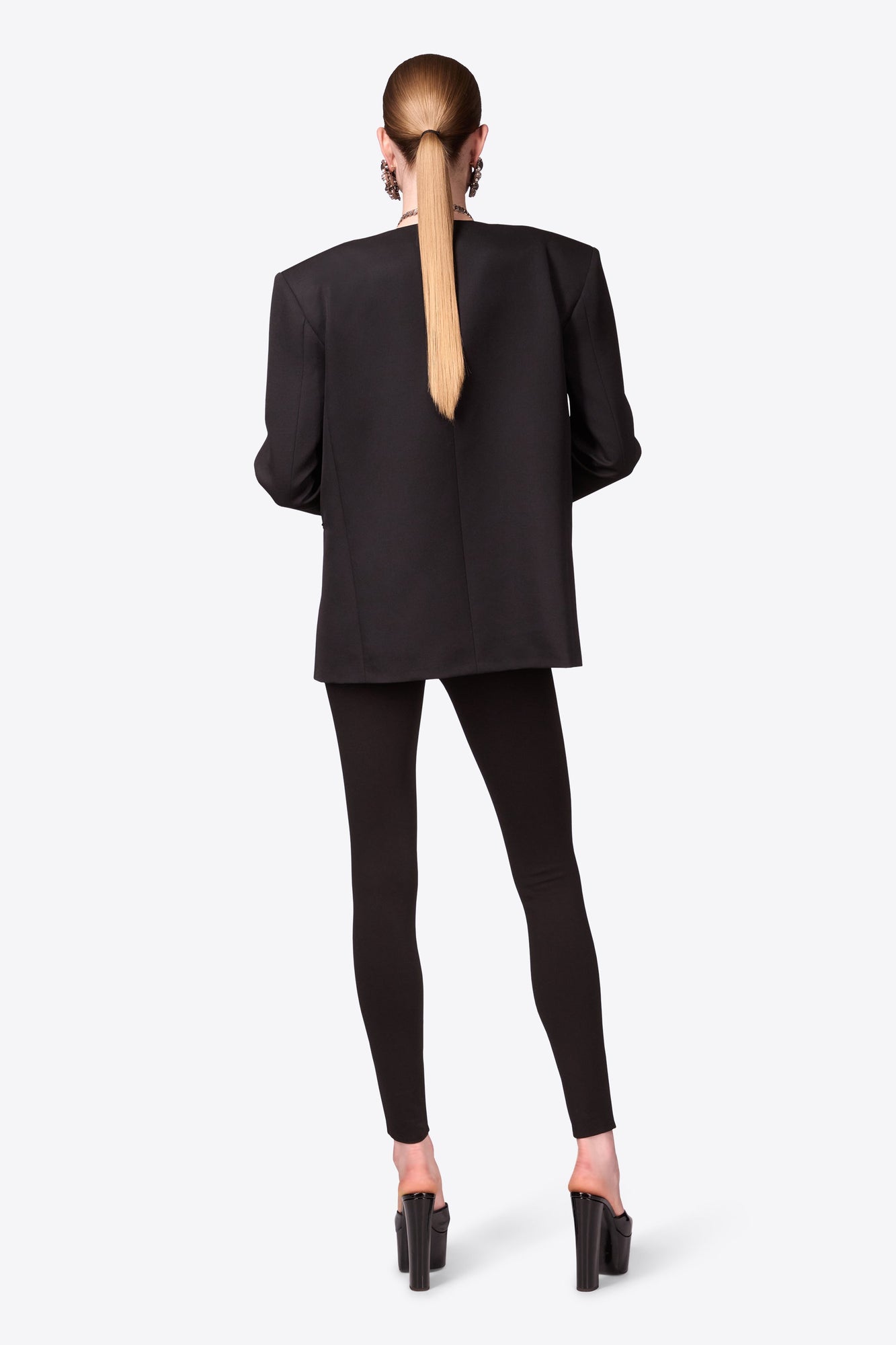 Crystal Brooch Collarless Blazer | Black