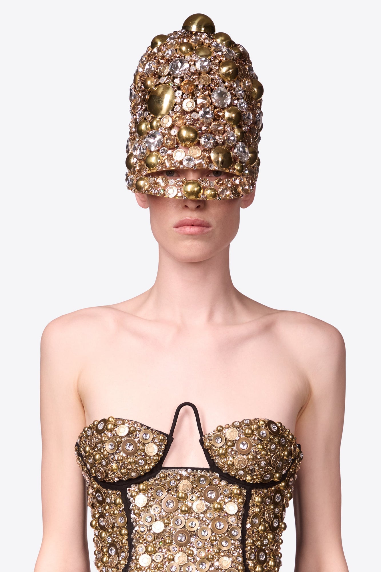 Crystal Button Cluster Riding Cap | Antique Gold