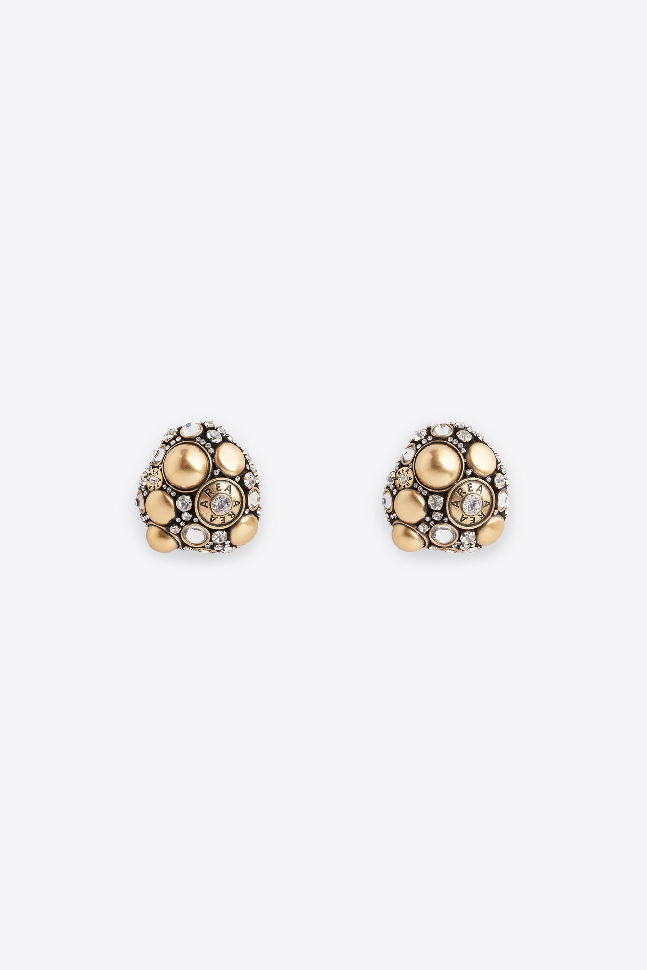 Clear Crystal Glass | Button Cluster Earrings | Antique Gold