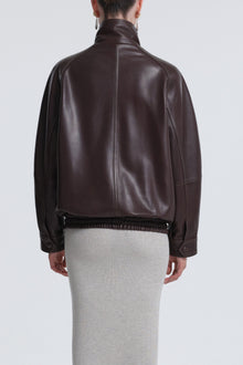 Model is Wearing Nour Hammour Ariste Fluid Leather Jacket Rich Brown - Back