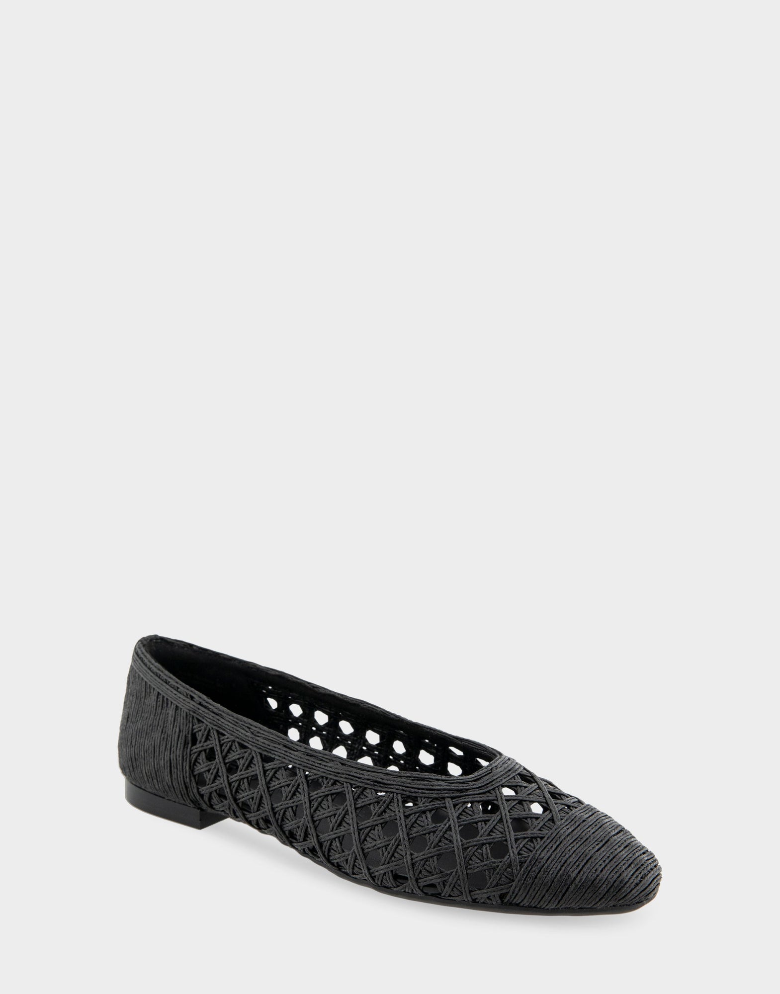 Arno Raffia Ballet Flat | Black Embroidered Raffia
