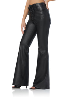 women's high rise flare faux leather pant in black