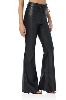 women's high rise flare faux leather pant in black