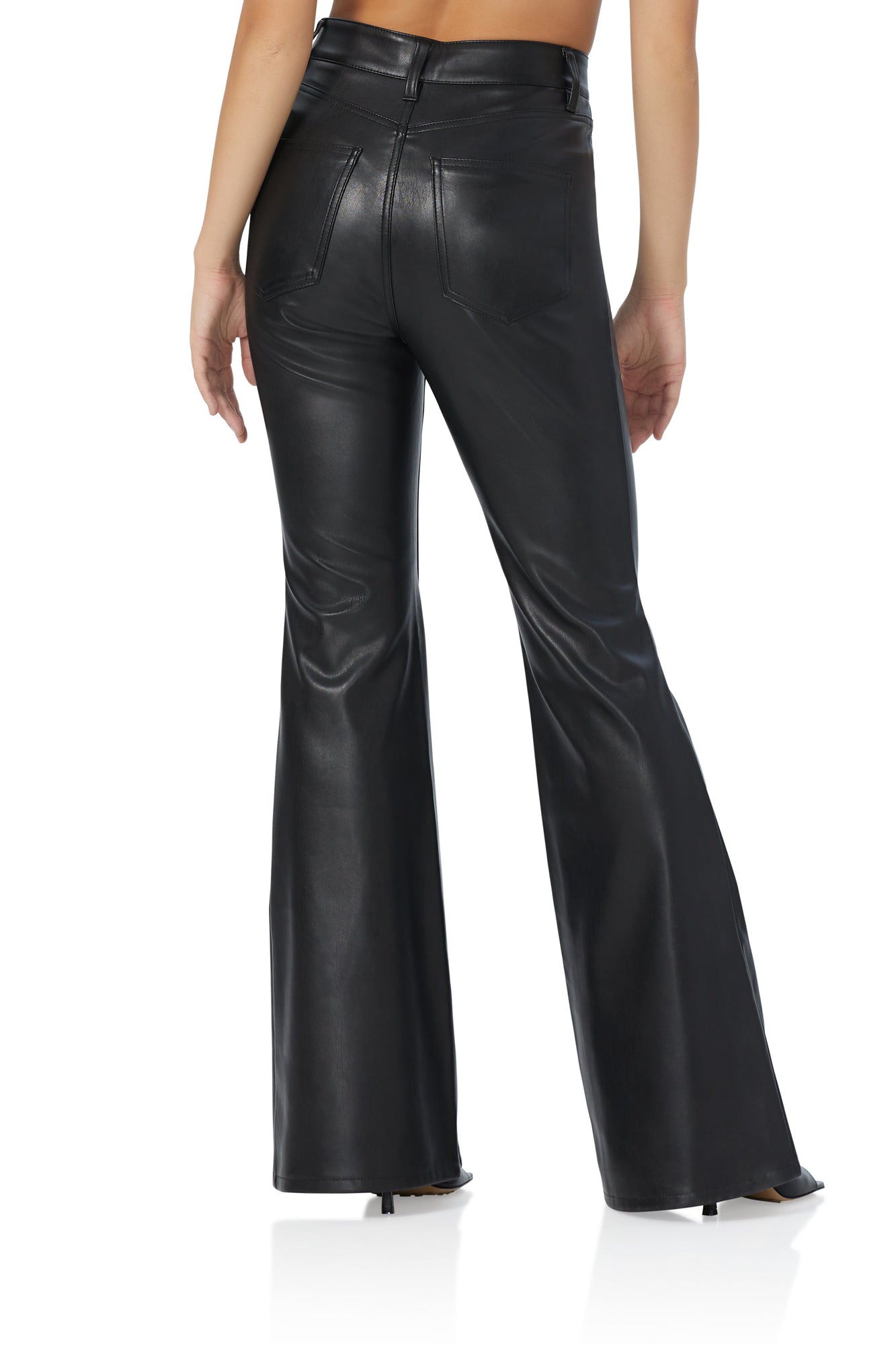 women's high rise flare faux leather pant in black