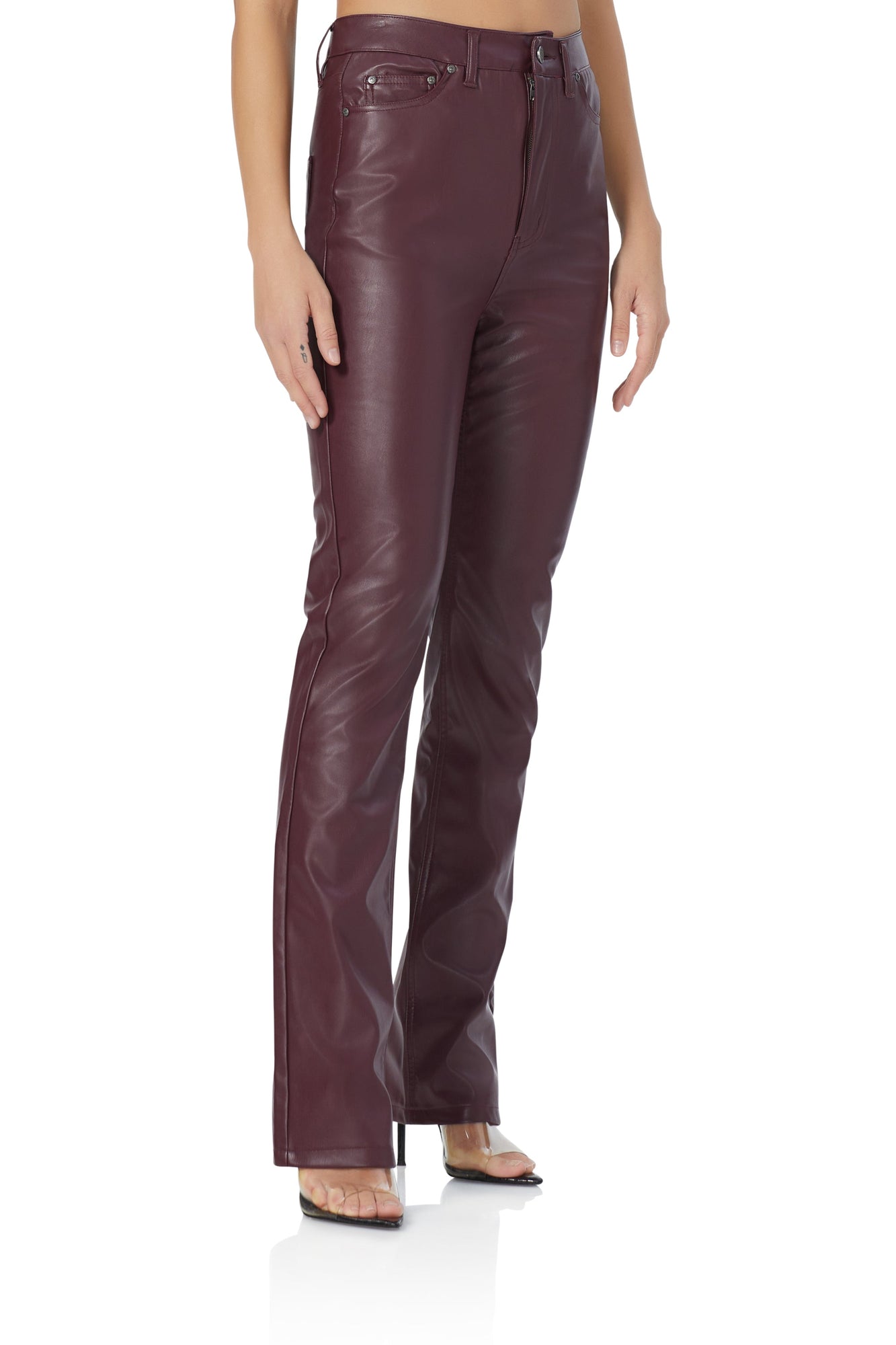 women's high rise straight leg pant in faux leather in port royale