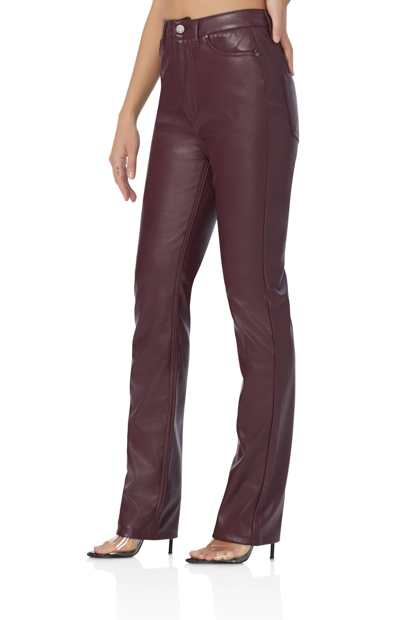 women's high rise straight leg pant in faux leather in port royale