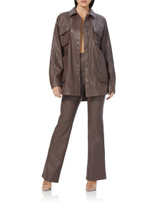 women's faux leather brown pant