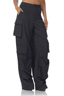 Parker Baggy Cargo Pant | Charcoal White Pinstripe