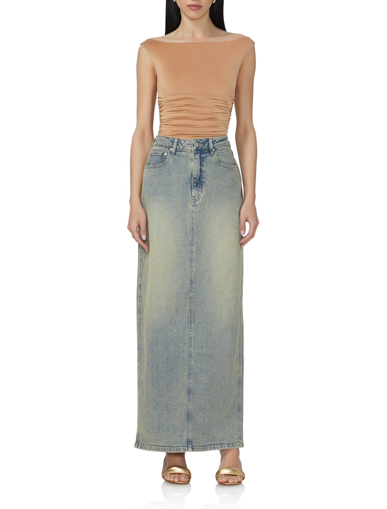 women's denim maxi length skirt 