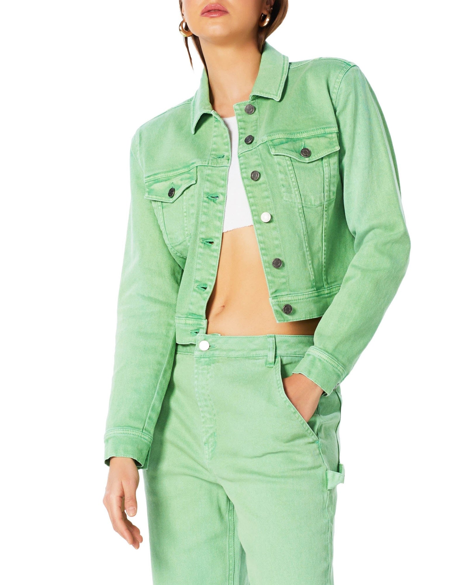 Magda Crop Trucker Jacket | Kelly Green