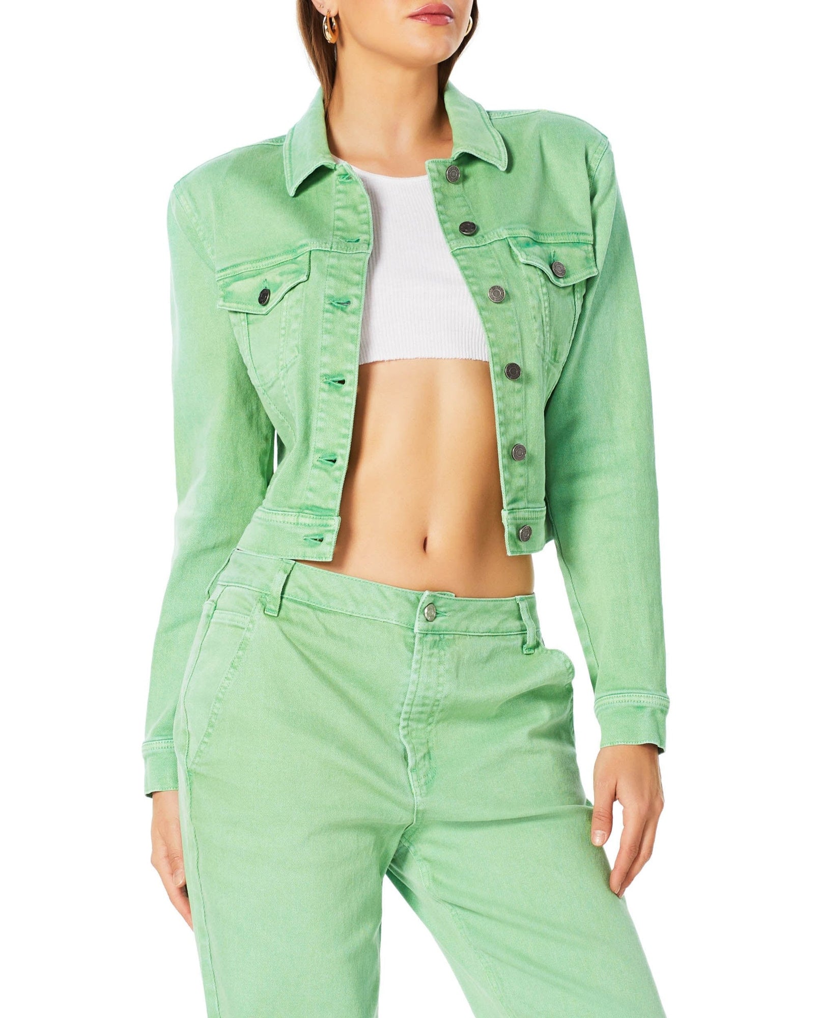 Magda Crop Trucker Jacket | Kelly Green