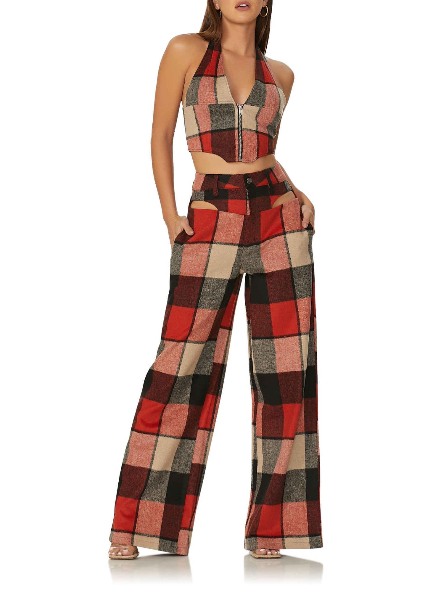 Neva Corset Top | Red Black Tan Plaid