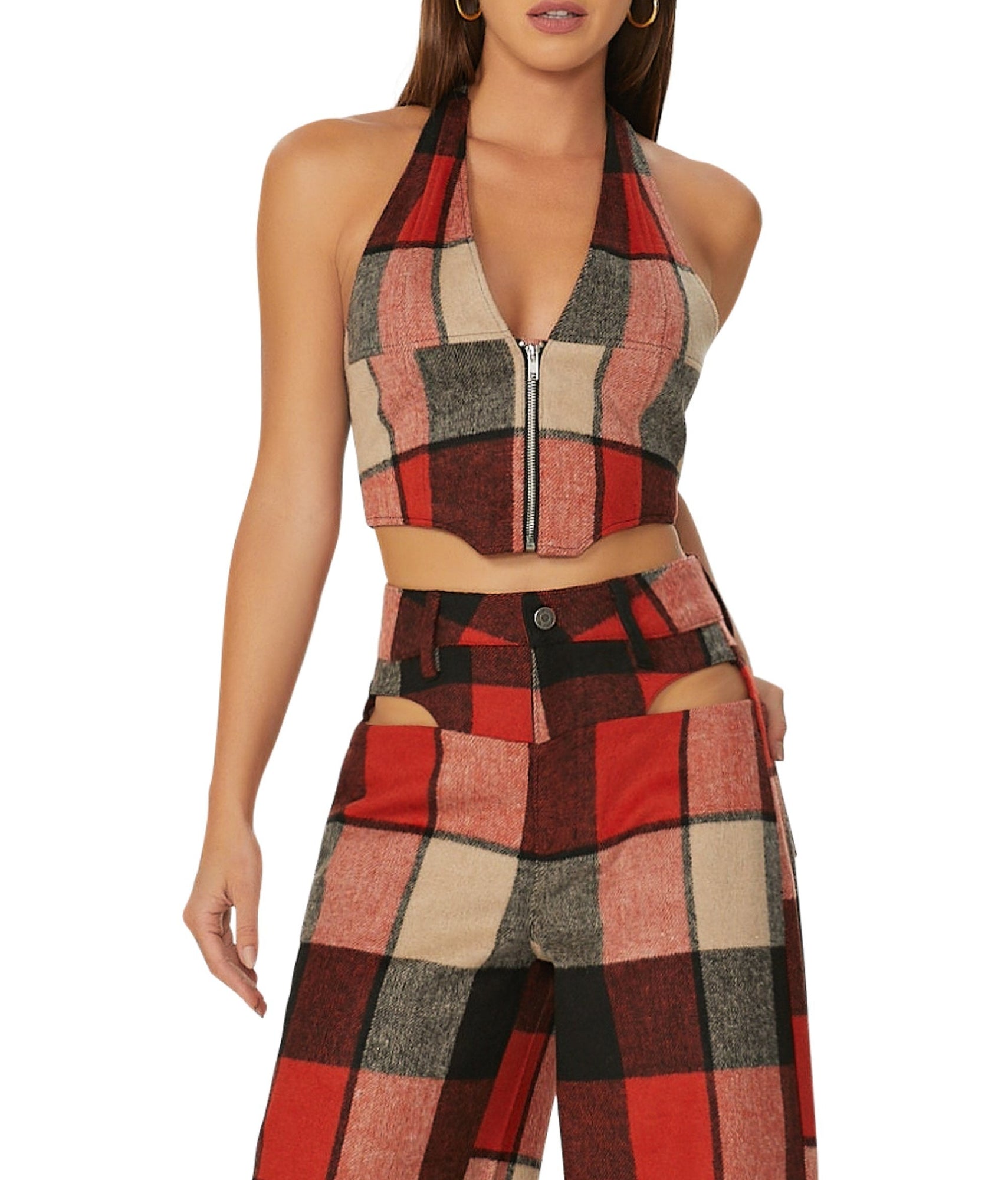 Neva Corset Top | Red Black Tan Plaid