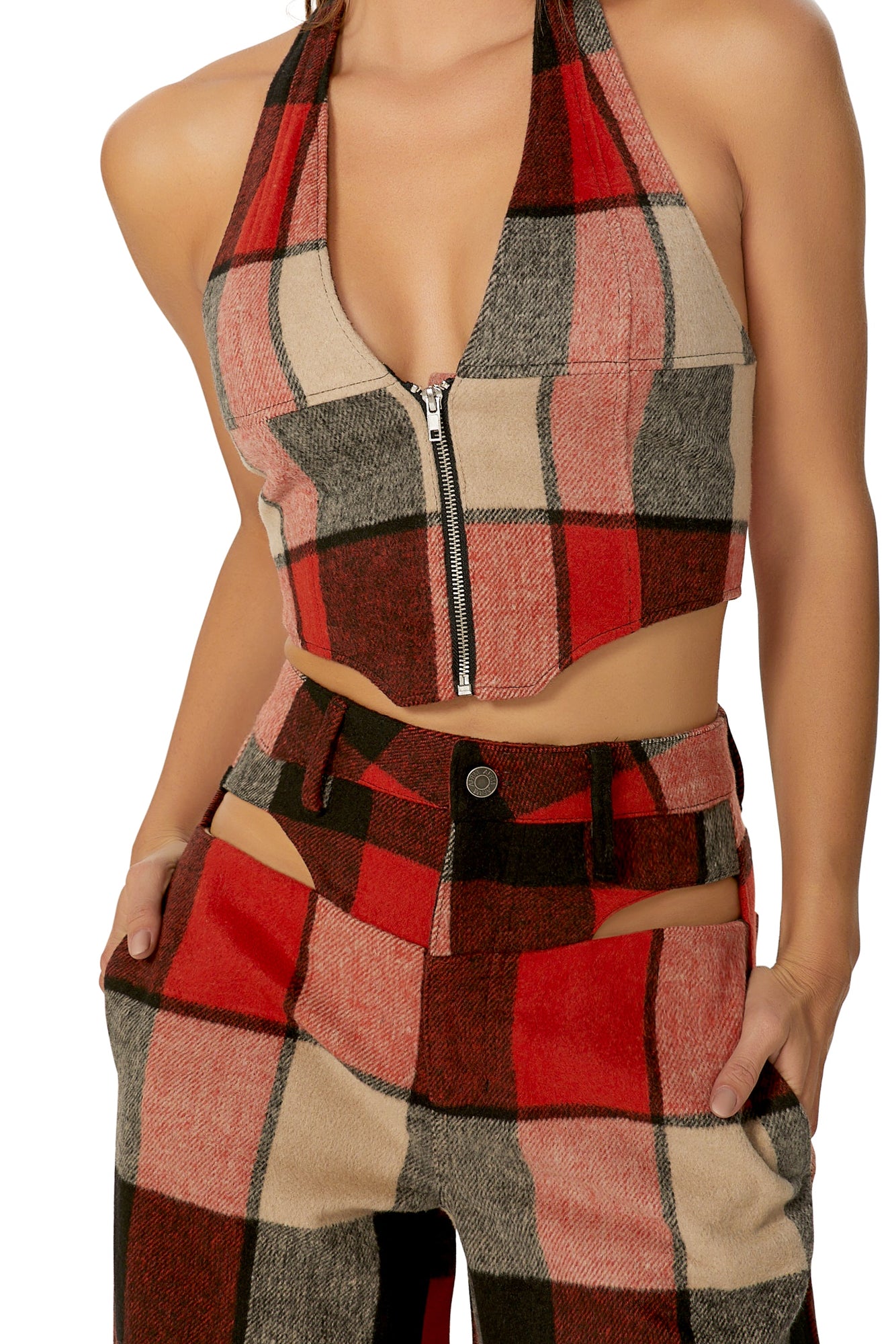 Neva Corset Top | Red Black Tan Plaid