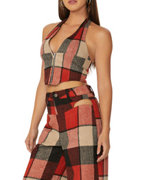 Neva Corset Top | Red Black Tan Plaid