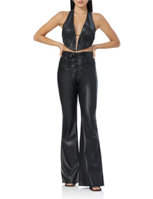 women's high rise flare faux leather pant in black