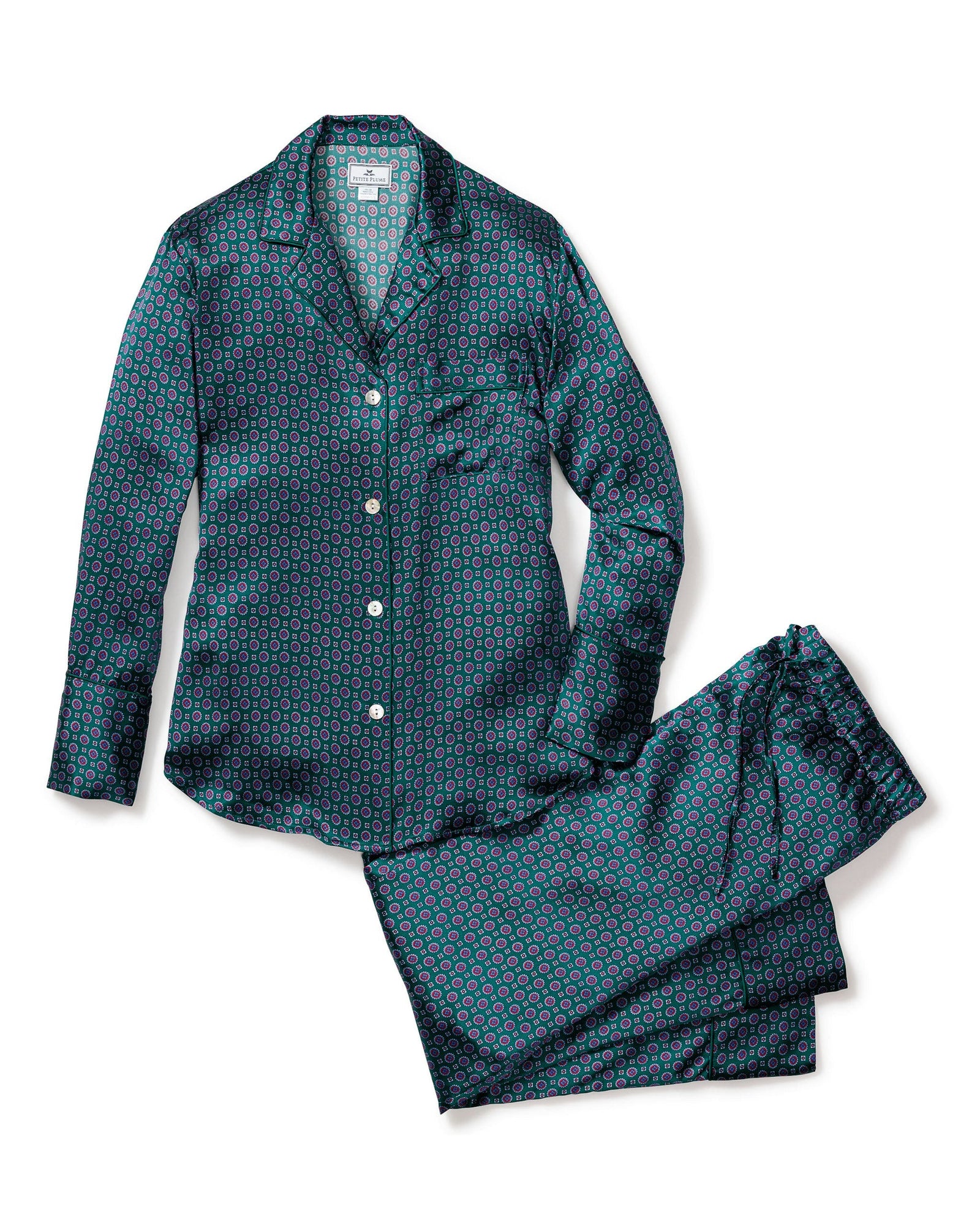 Womens | Silk Pajama Set | Emerald Foulard