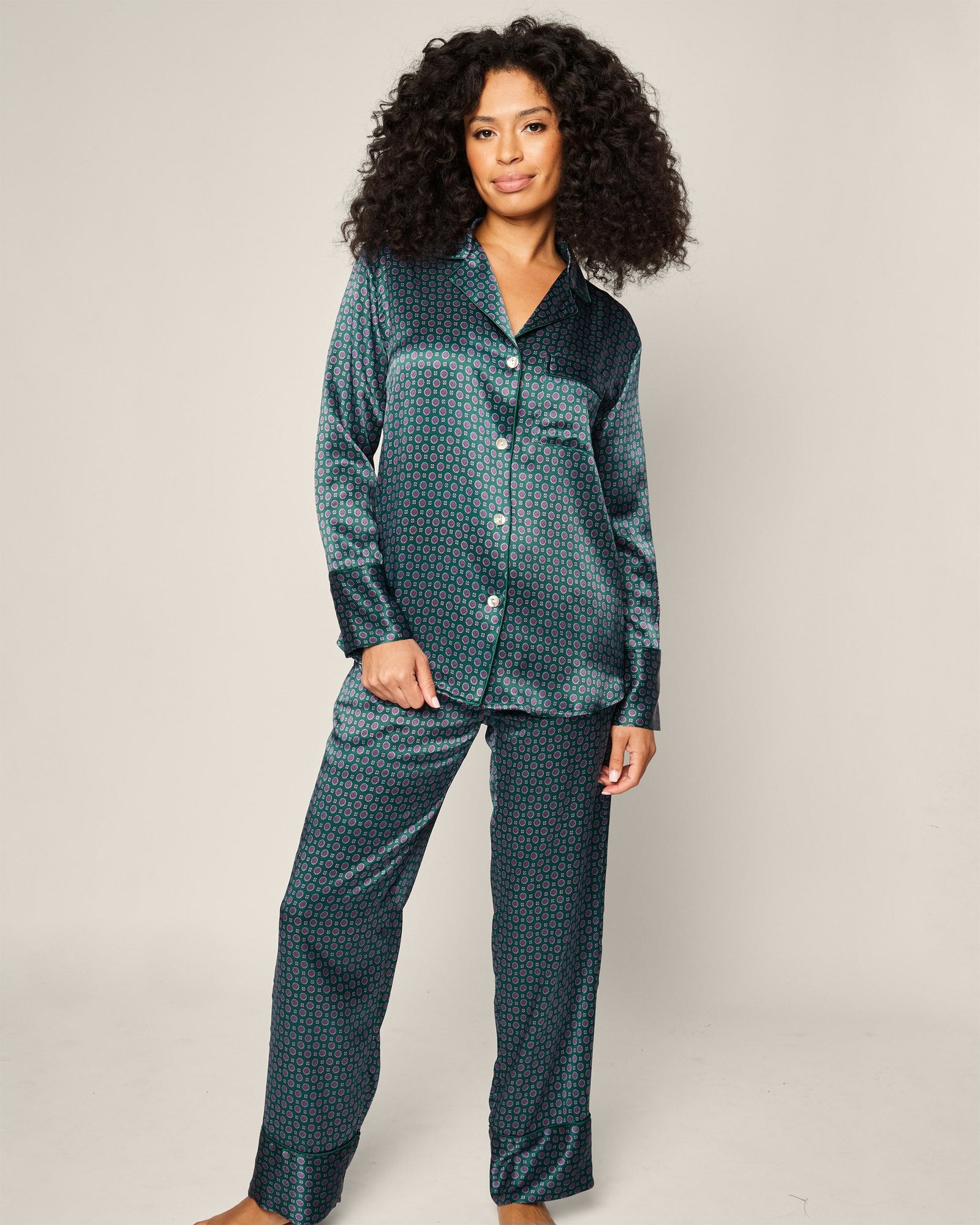 Womens | Silk Pajama Set | Emerald Foulard