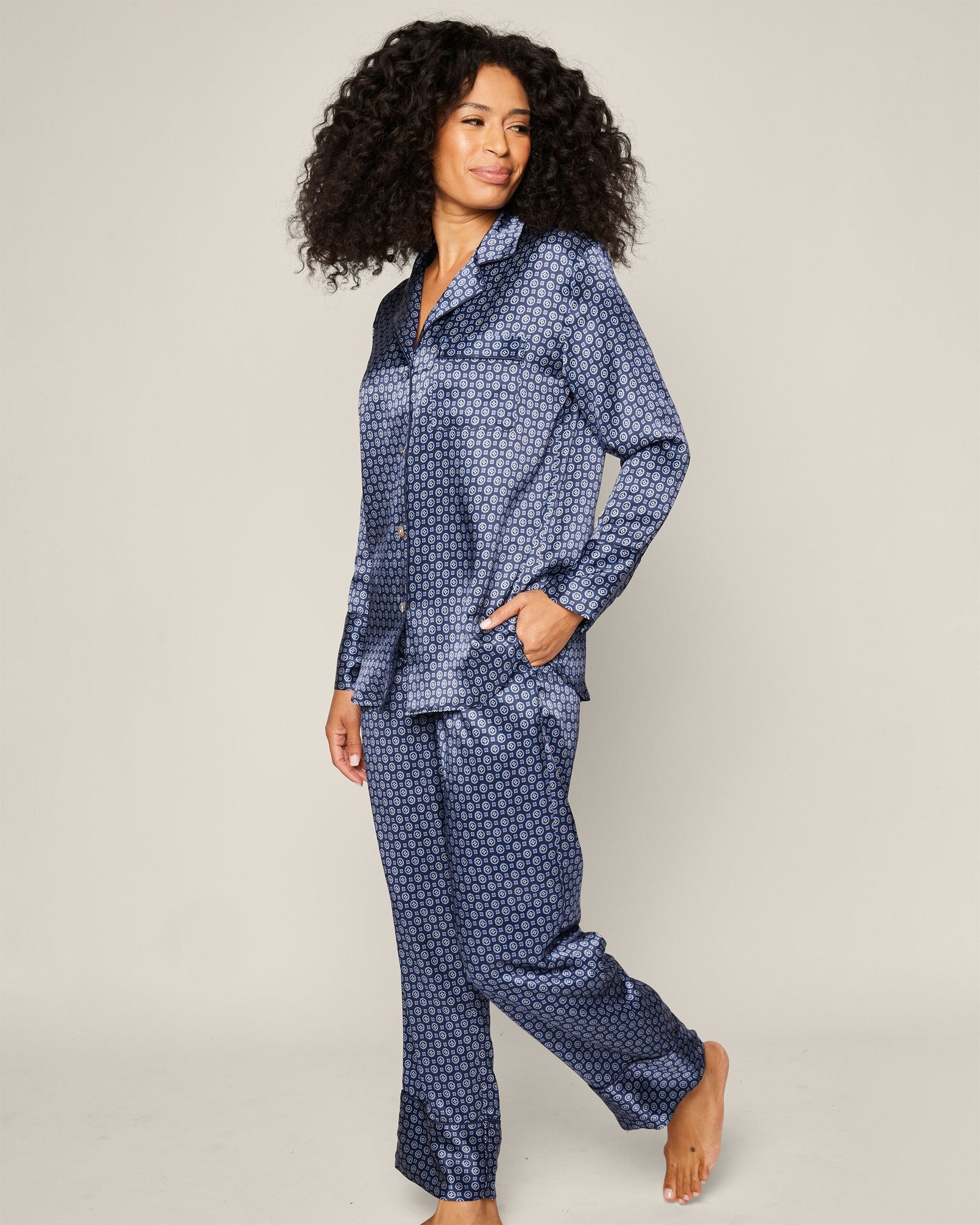 Womens | Silk Pajama Set | Midnight Foulard
