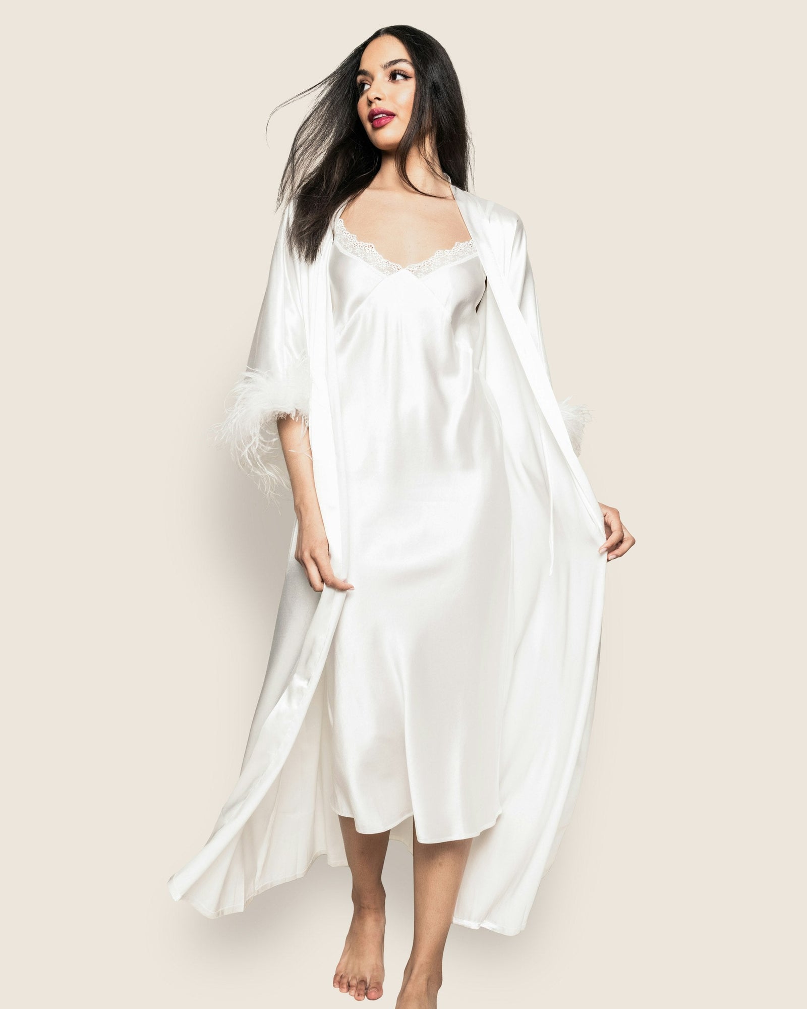 Womens | Silk Cosette Nightgown With Lace | White