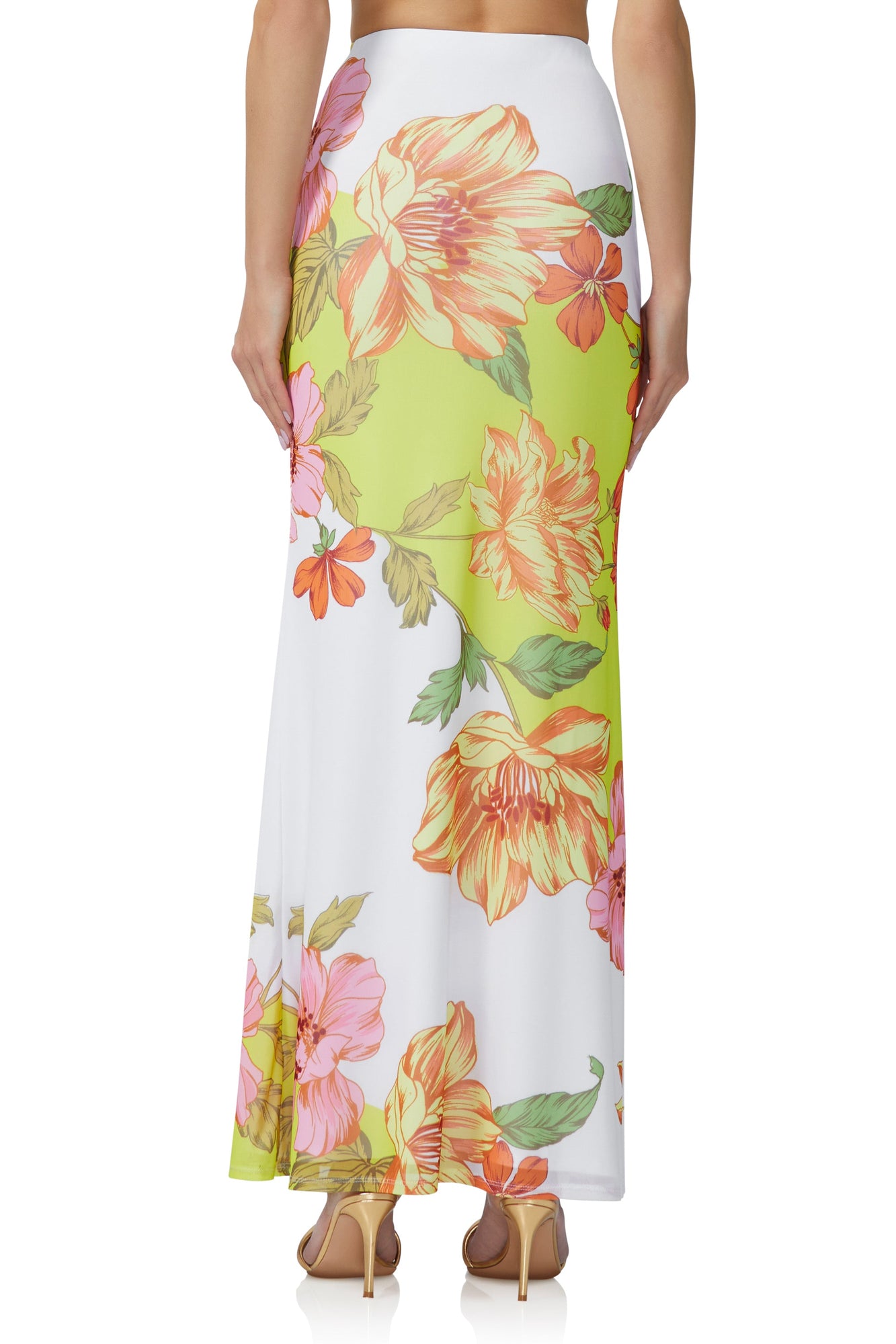 women's maxi length mesh skirt in colorblock floral print