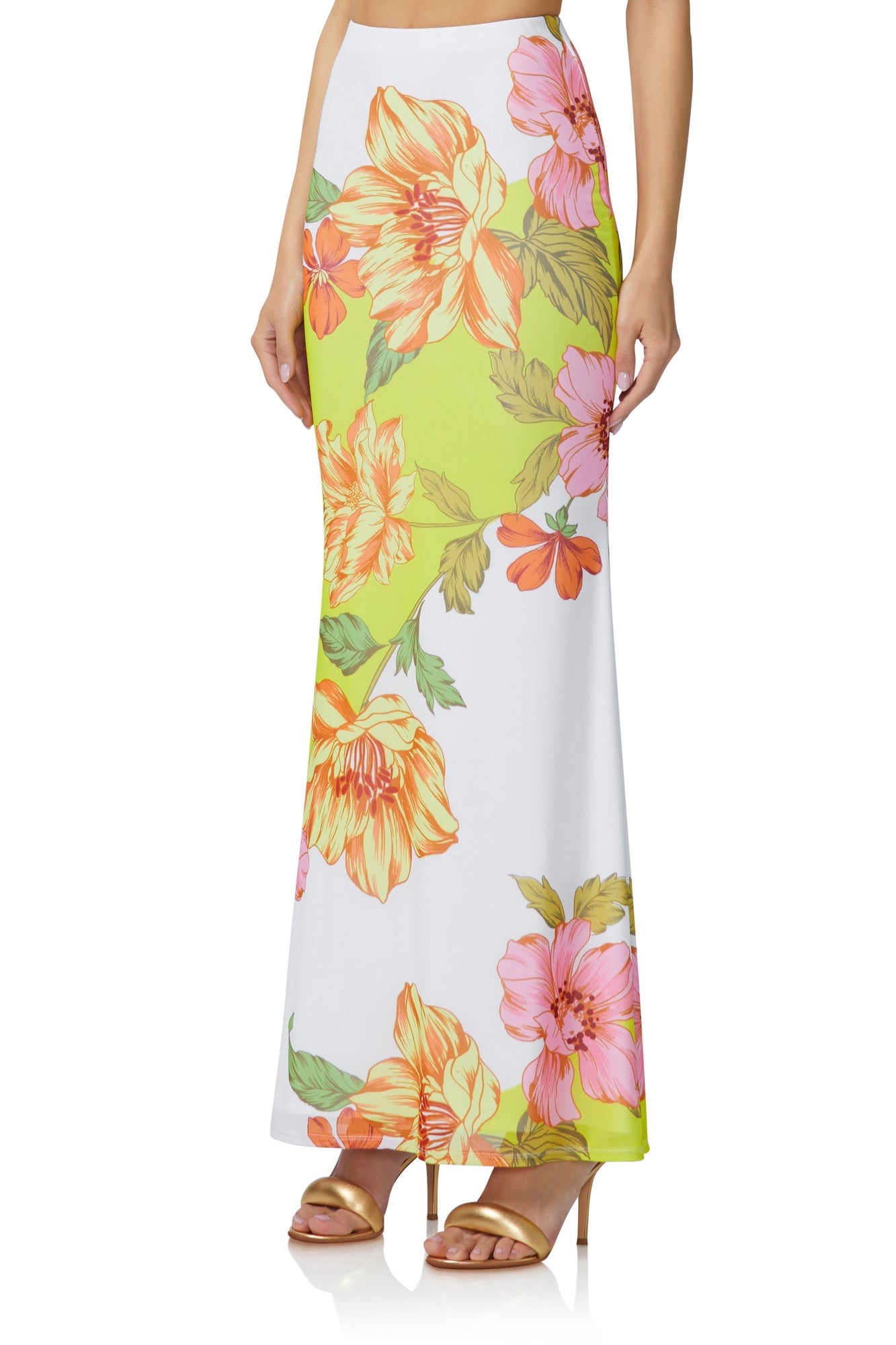 women's maxi length mesh skirt in colorblock floral print