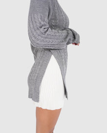 Women | At Last Cable Knit Jumper with Slit | Grey Marle