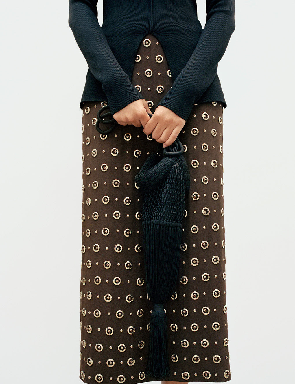 Womens | The Pencil Skirt in Embroidered Crepe | Espresso