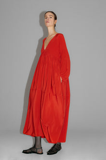 Another Tomorrow Empire Cocoon Dress in Tomato – Silk Women's Dress