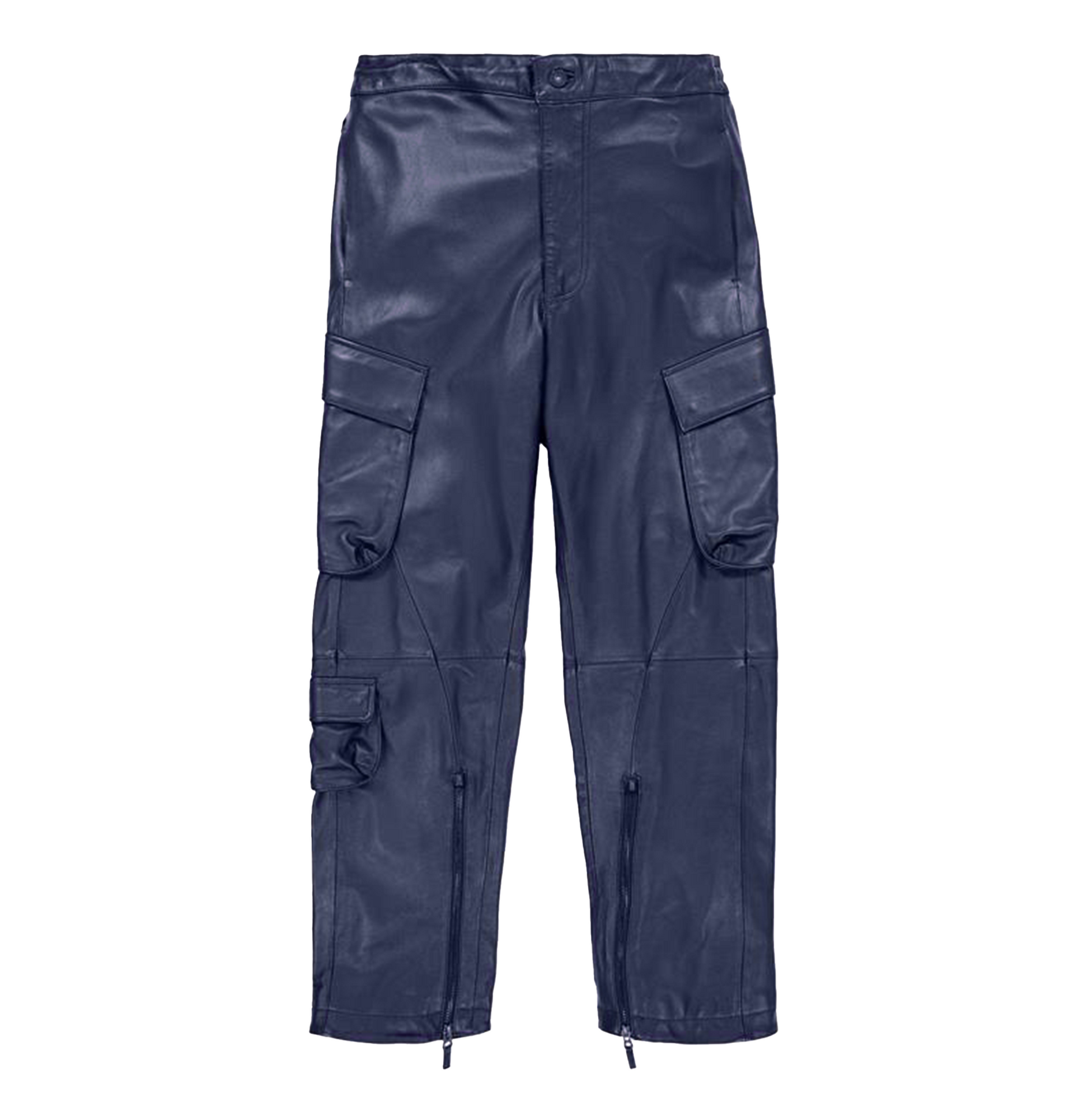 Leather Cargo Pant | Navy Blue