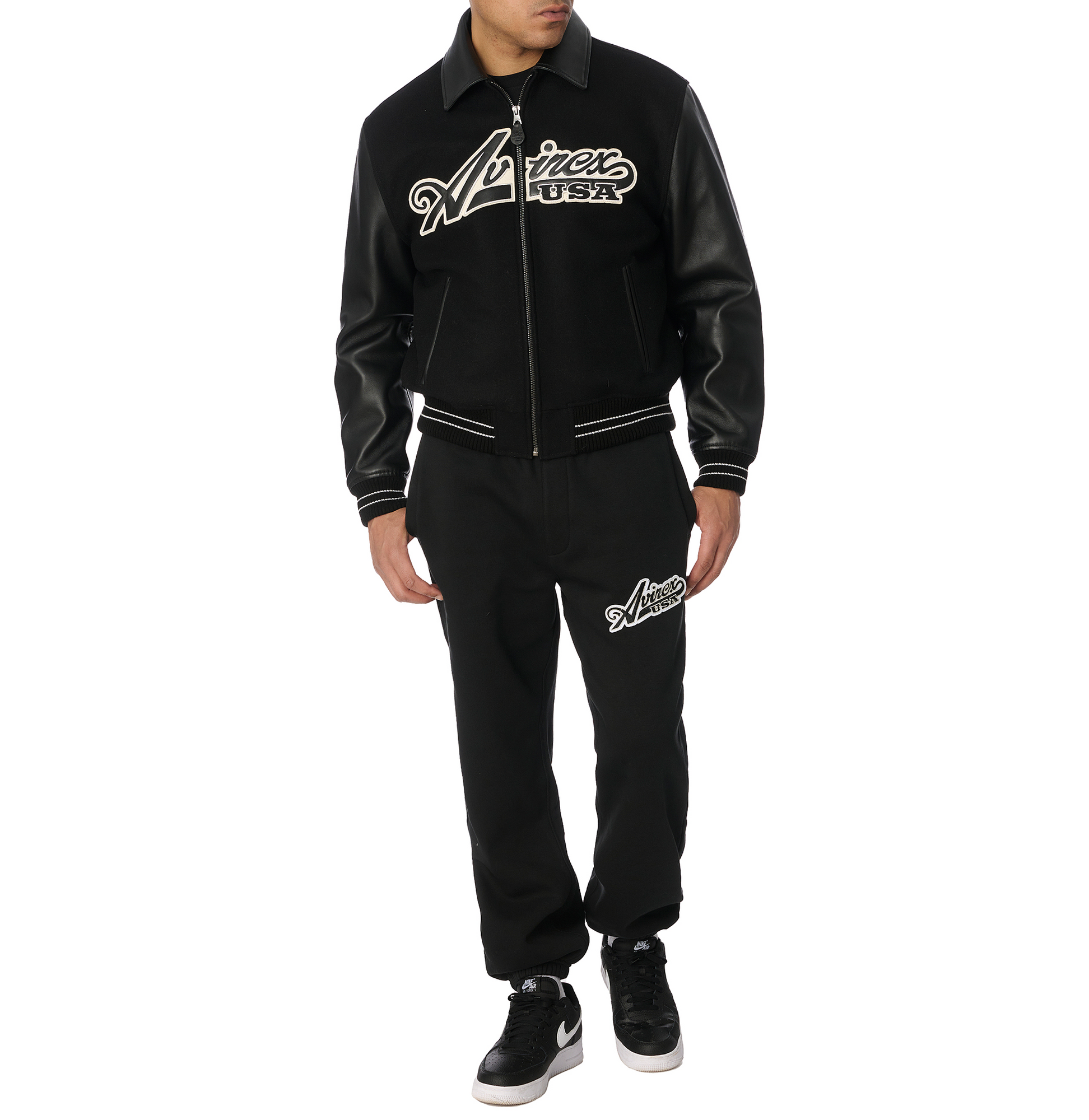 Script Wool Leather Jacket | Black