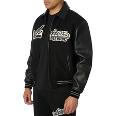 Script Wool Leather Jacket | Black