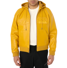 Script Nappa Leather Hoodie | Mustard