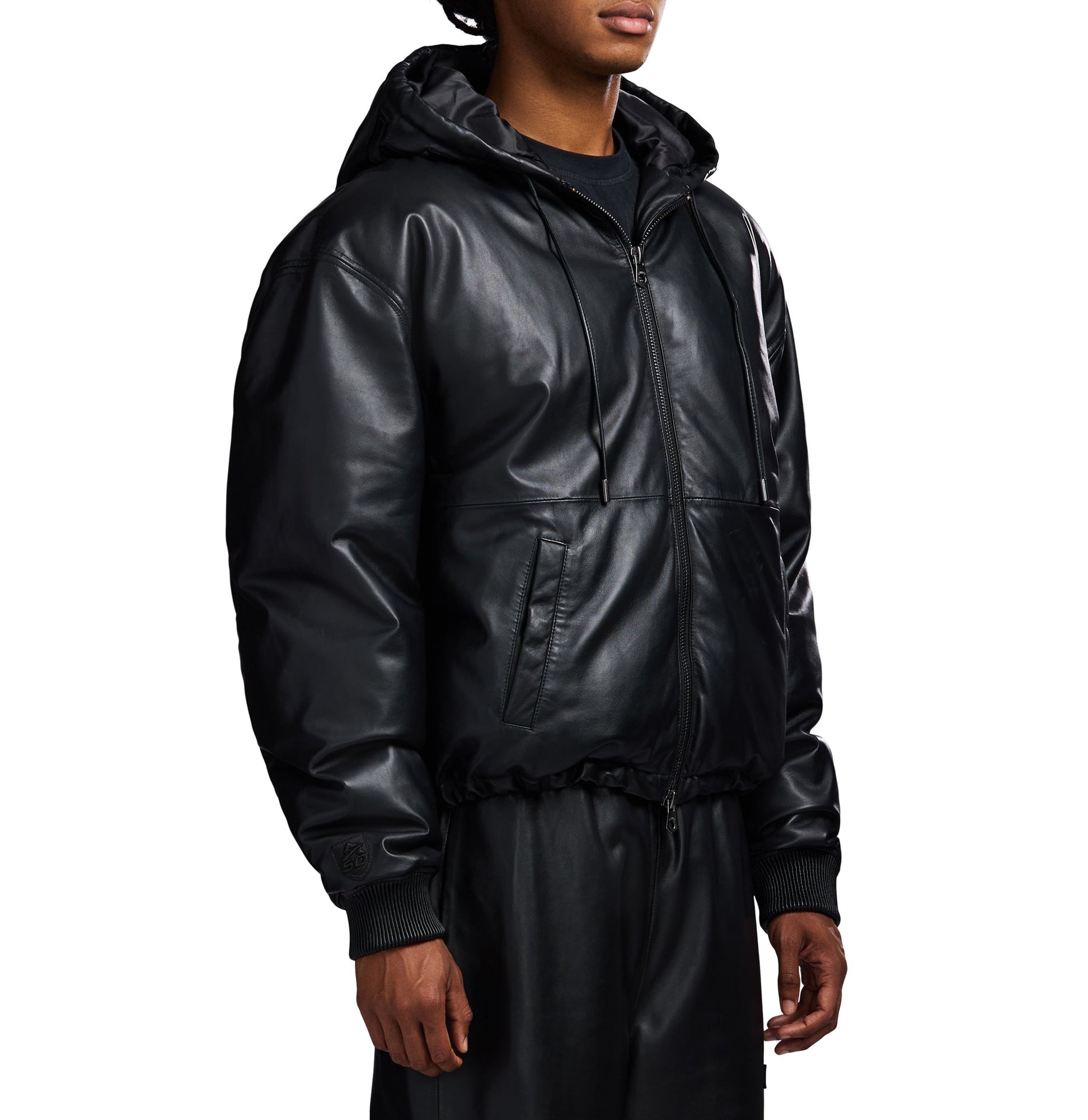 Nappa Leather Puffer Hoodie | Black