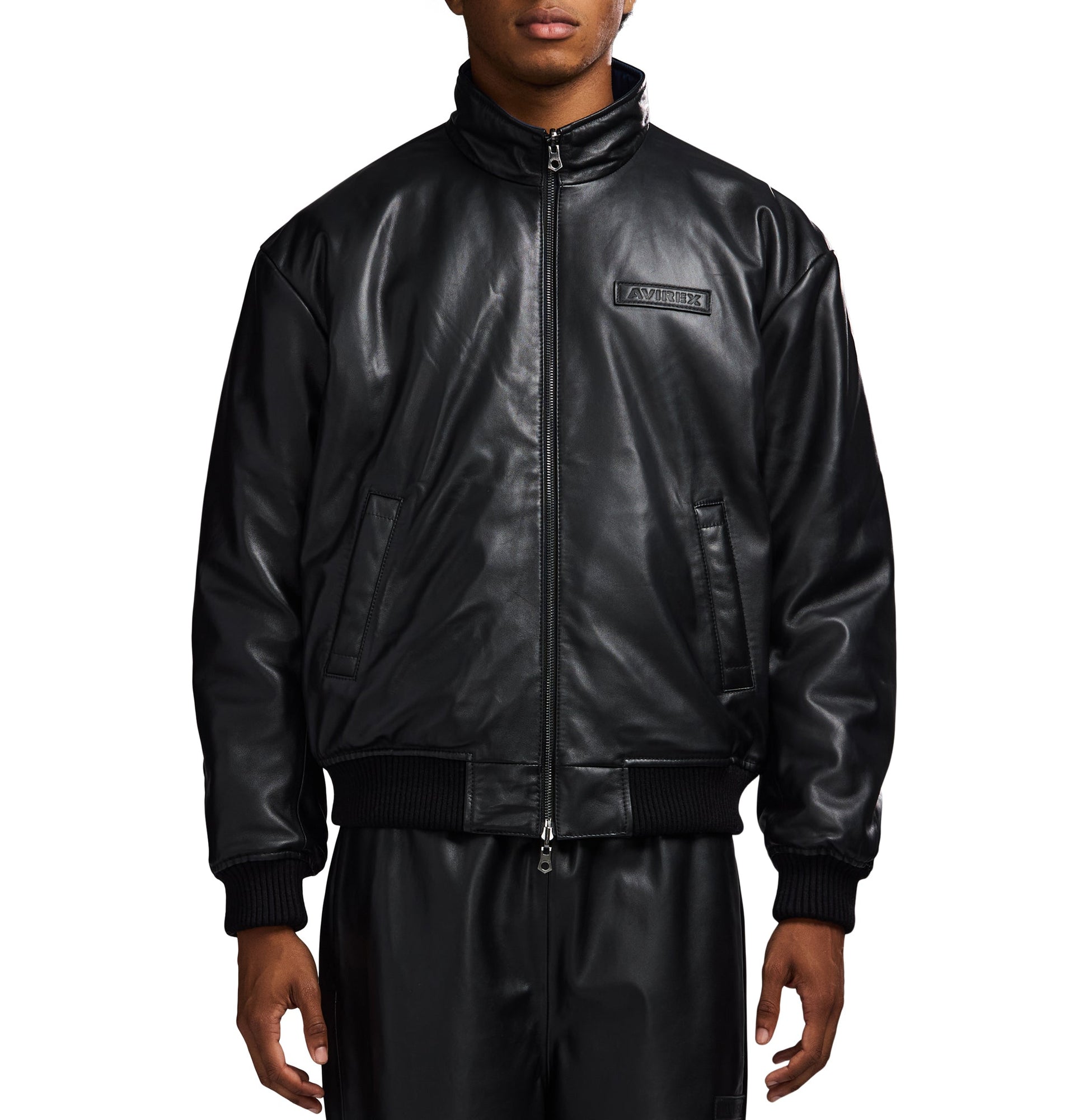 Reversible Nappa Leather Track Jacket | Black