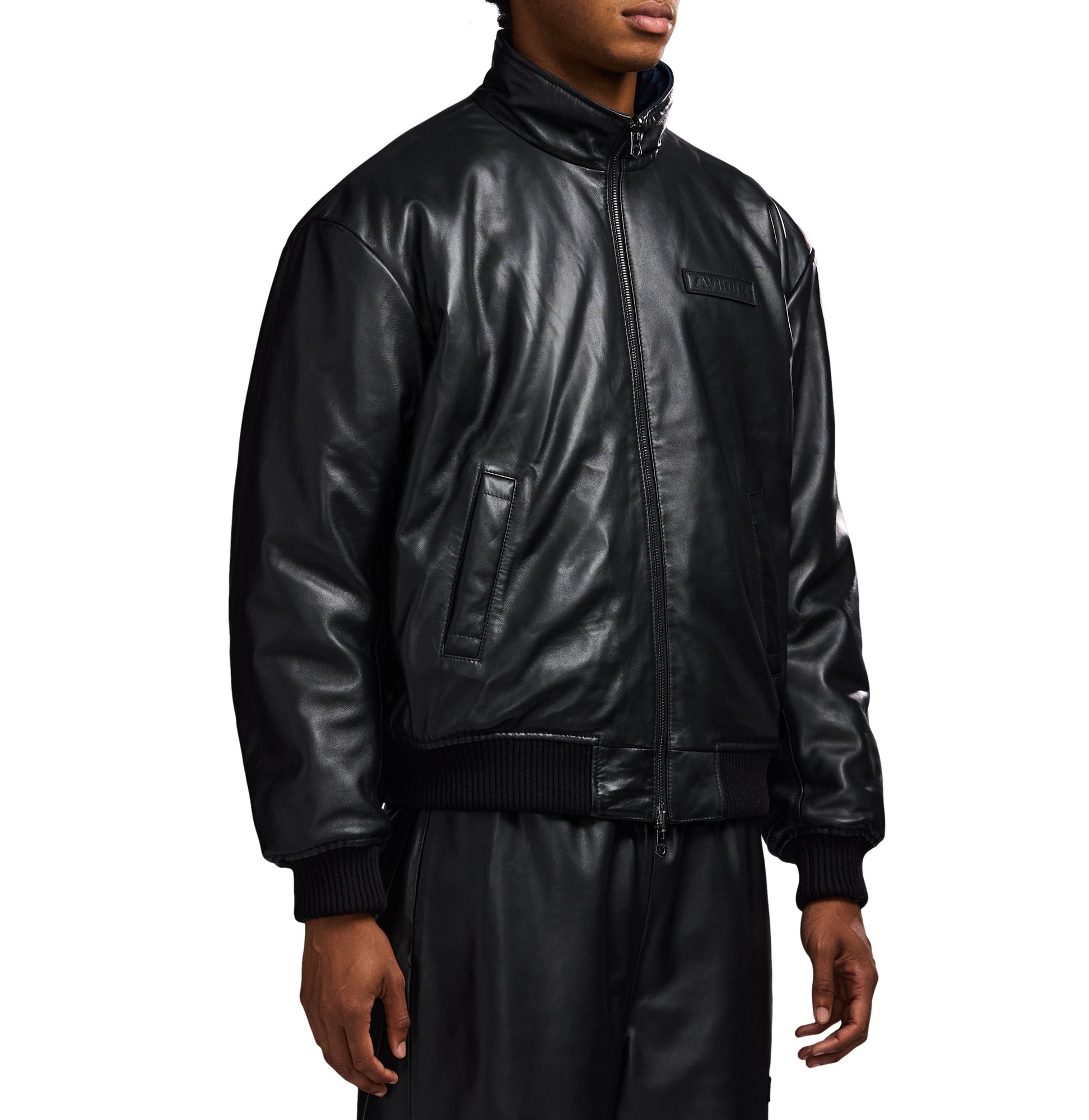Reversible Nappa Leather Track Jacket | Black
