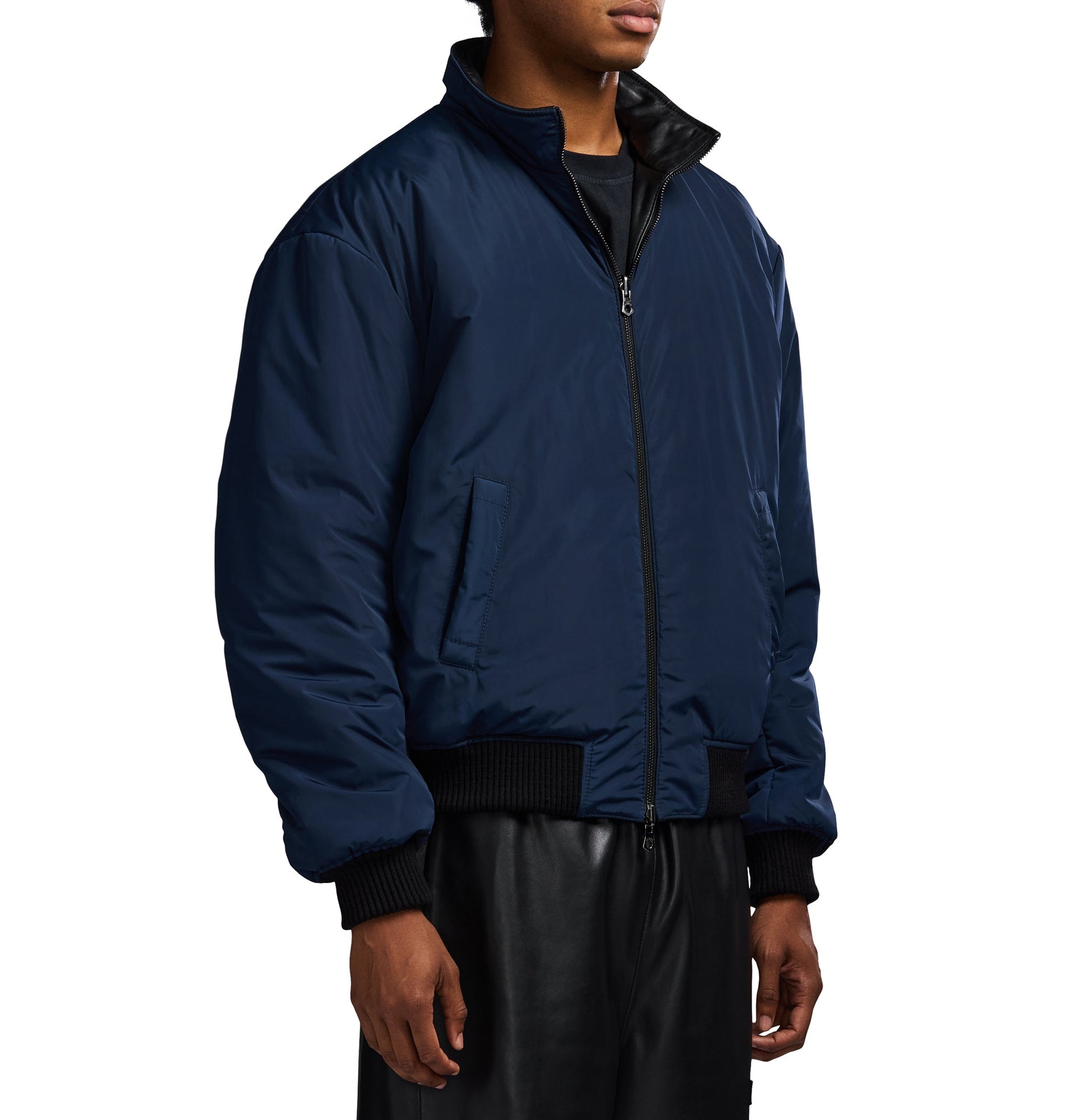 Reversible Nappa Leather Track Jacket | Black