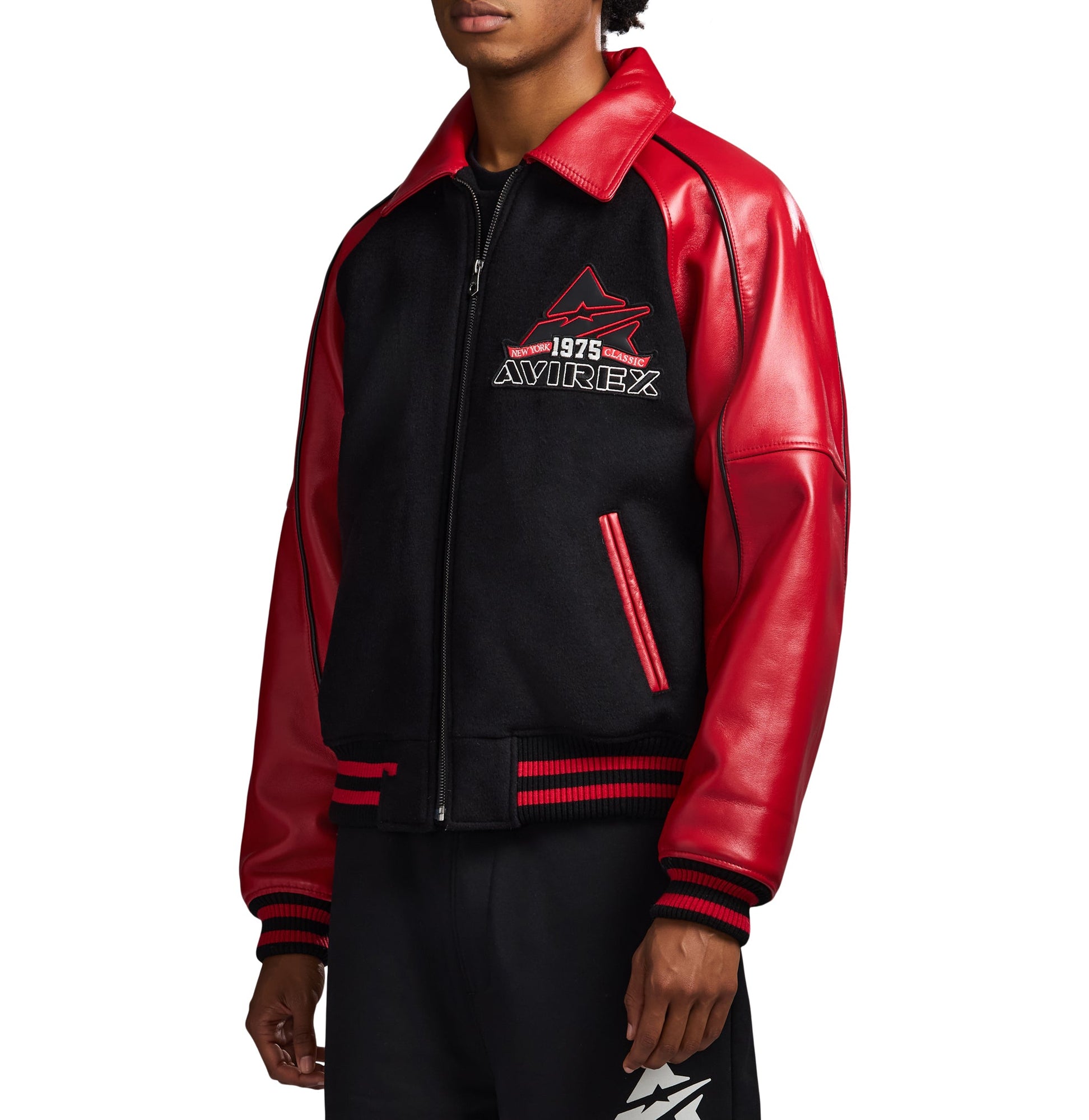 Classic Wool Leather Varsity Jacket | Black