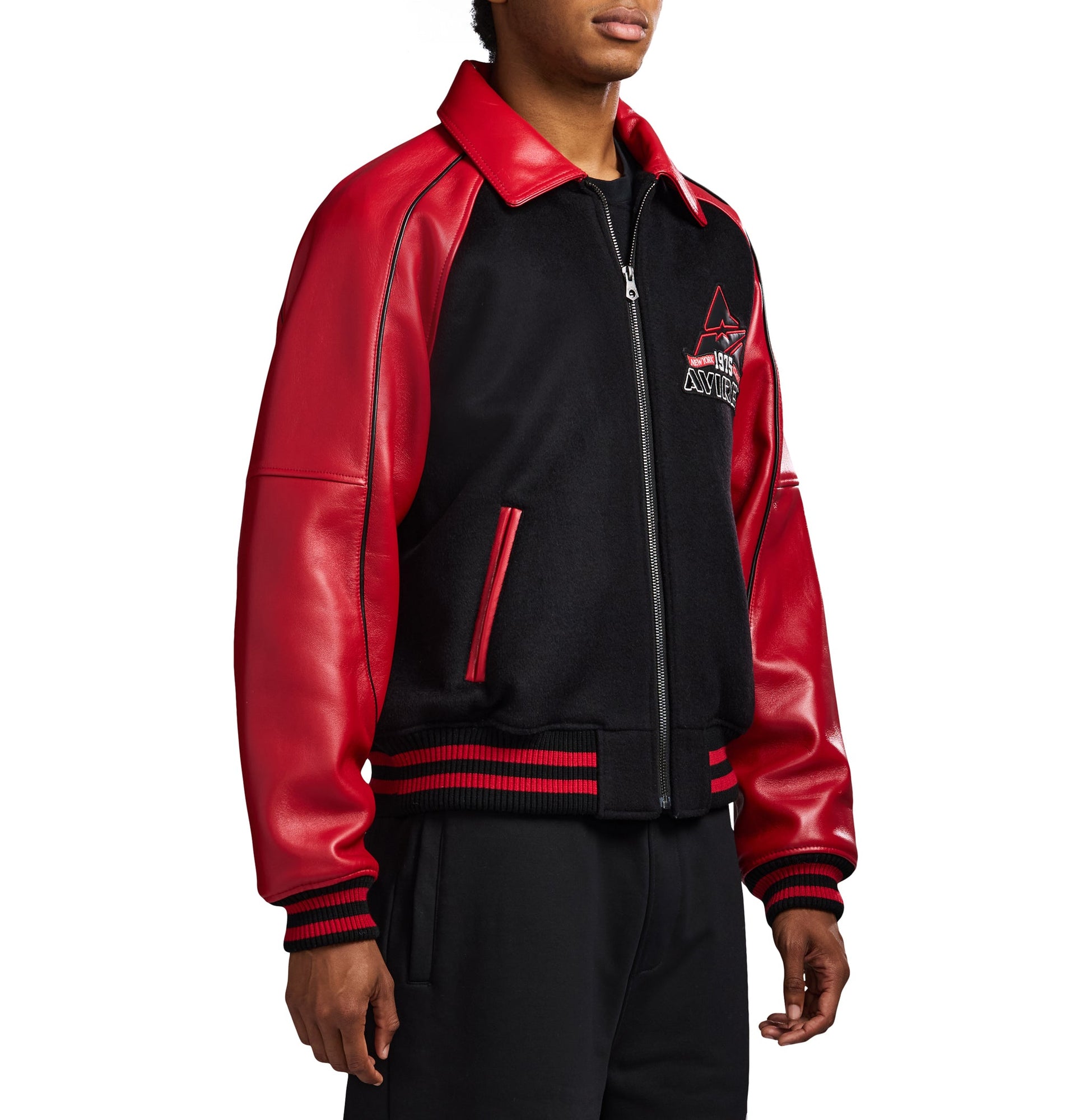 Classic Wool Leather Varsity Jacket | Black