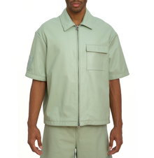 Nappa Leather Shirt Jacket | Seafoam