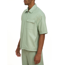 Nappa Leather Shirt Jacket | Seafoam