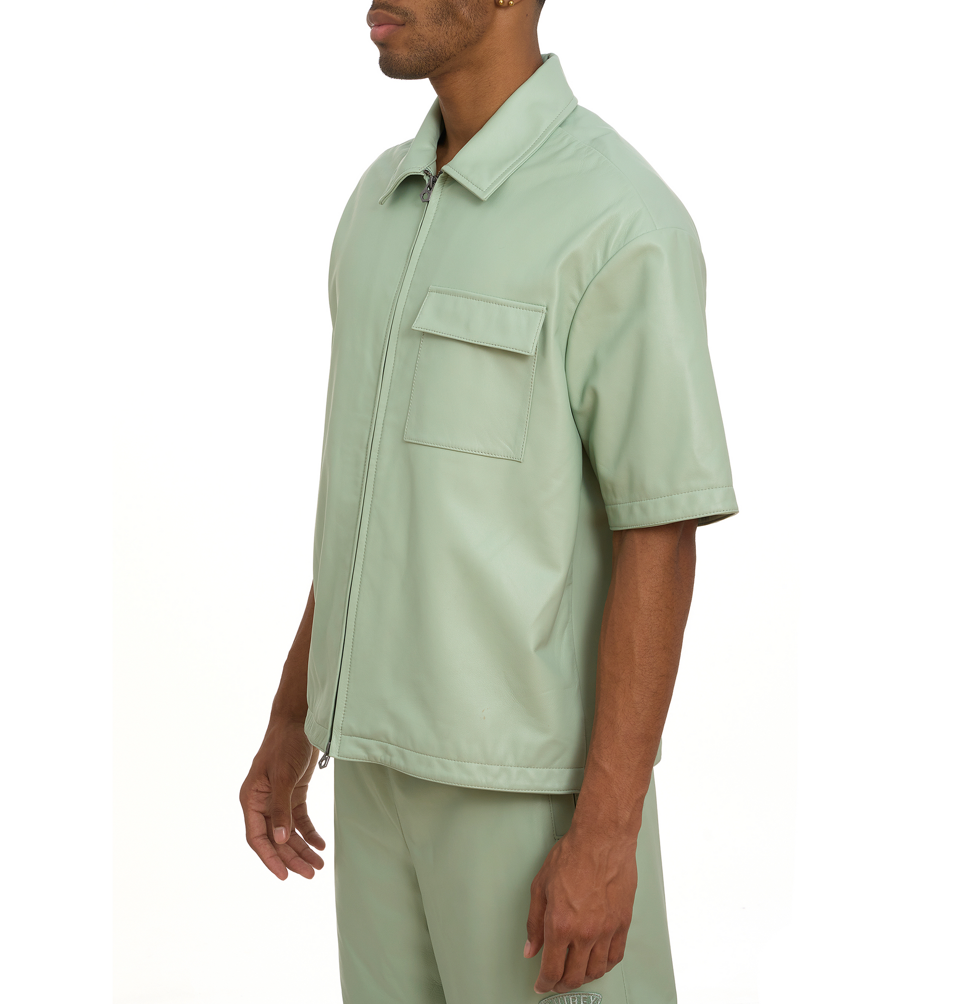 Nappa Leather Shirt Jacket | Seafoam