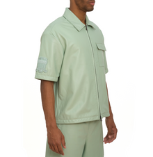 Nappa Leather Shirt Jacket | Seafoam