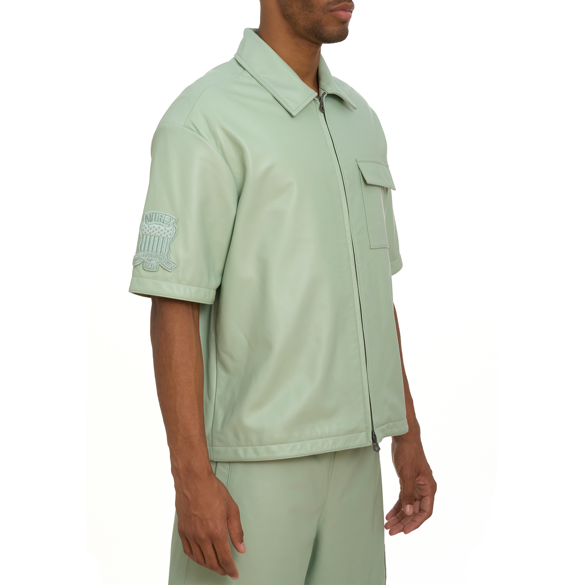 Nappa Leather Shirt Jacket | Seafoam